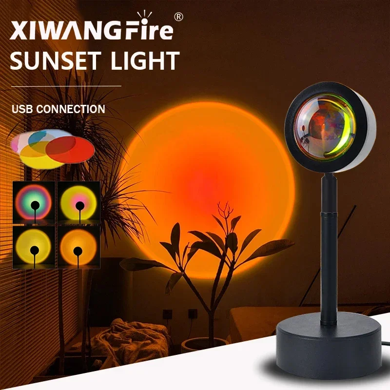 USB Sunset Lamp Night Light Projector Home Decoration Portable Living Room Wall Photography Neon Atmosphere Lighting