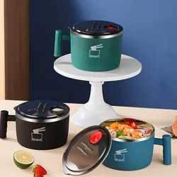 with Lid Stainless Steel Ramen Bowl 1000ML with Phone Holder Instant Noodle Bowl Insulated Drianing Design Lunch Box