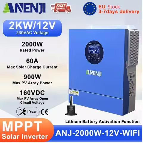 2KW 12V Solar Inverter Built-in MPPT 60A Off Grid Pure Sine Wave Inverter Photovoltaic Inversor Solar Charge Controller