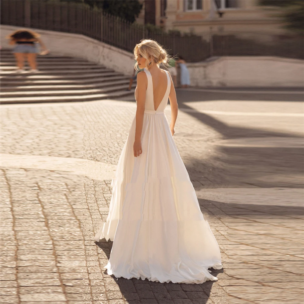 Vestidos De Novia elegantes con escote en V profundo para mujer, Vestidos De Novia sexys con horquilla alta, Vestidos largos De gasa sin mangas para playa y Reunión, 2024