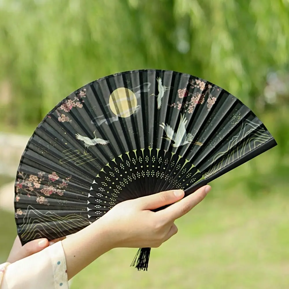 Portable No Deformation Folding Fan Bamboo Handle Handheld Props Fan Ancient Style Handmade Prom Decor