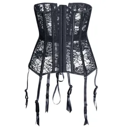 Sexy Erotic Bustiers And Corsets Lingerie Tops For Women Underwear Perspective Floral Mesh Lace Overbust Corset Garter Black 6XL