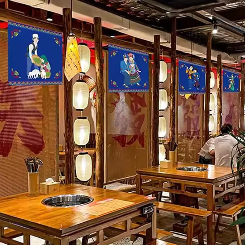 

50x50cmMiao Dai Ethnic Fabric Tapestry Sushi Head Curtain Background Wall Hanging Cloth Curtain Decoration for Sushi Bar Izakaya