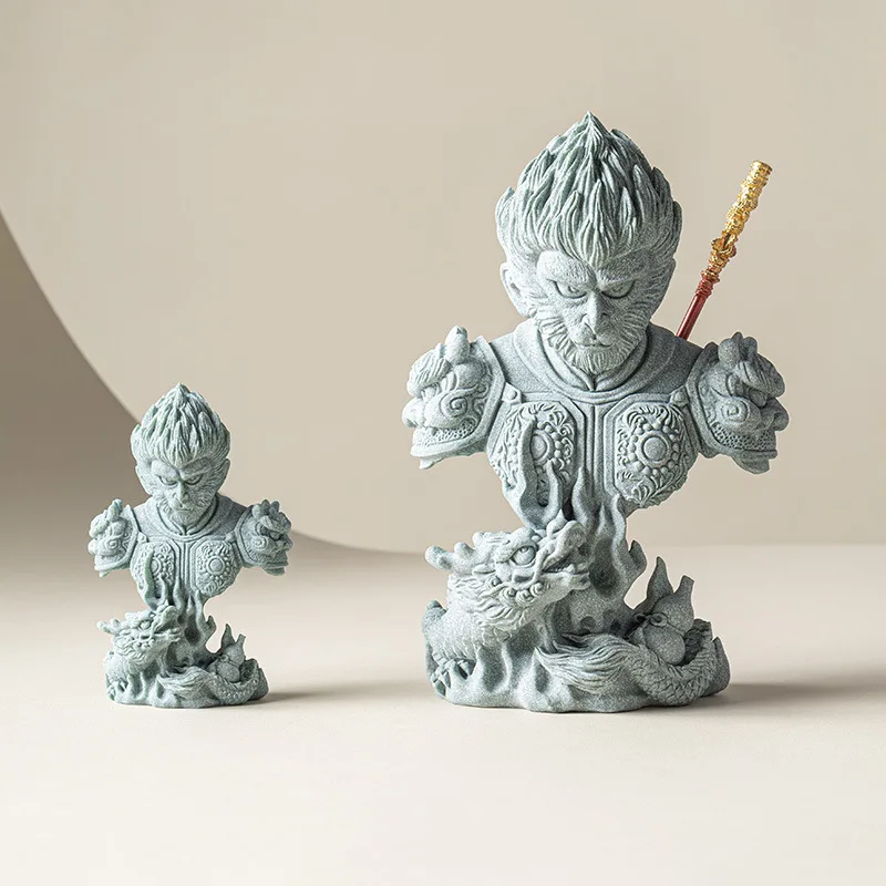 

Chinese Guochao Sun Wukong living room office desktop tea pet ornament blue sand stone Dasheng Panlong ornament