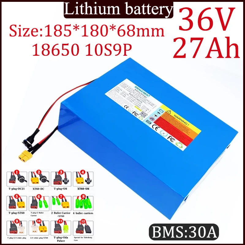 New 36V 27Ah 18650 10S9P Lithium battery Built-in BMS 0-1000W motor For 42V RV camping trip Electric Scooter Toy Car battery