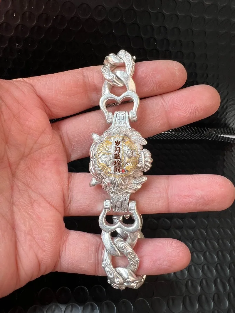 2026 Hot Tibetan Silver Inlaid Tiger Head Bracelet, Lucky Protection Jewelry for Men & Women, Fashion Couple Gift