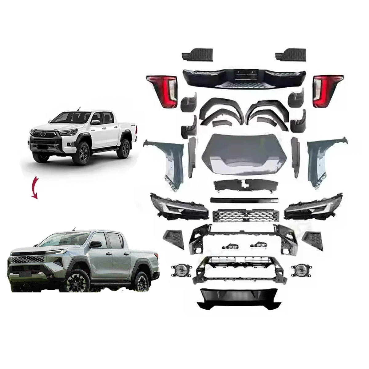 

Hilux Travo Full Conversion Body Kit Bumper Grille for Toyota Hilux Travo 2026+ Upgrade Side Step Car Lamps Facelift Bodykit