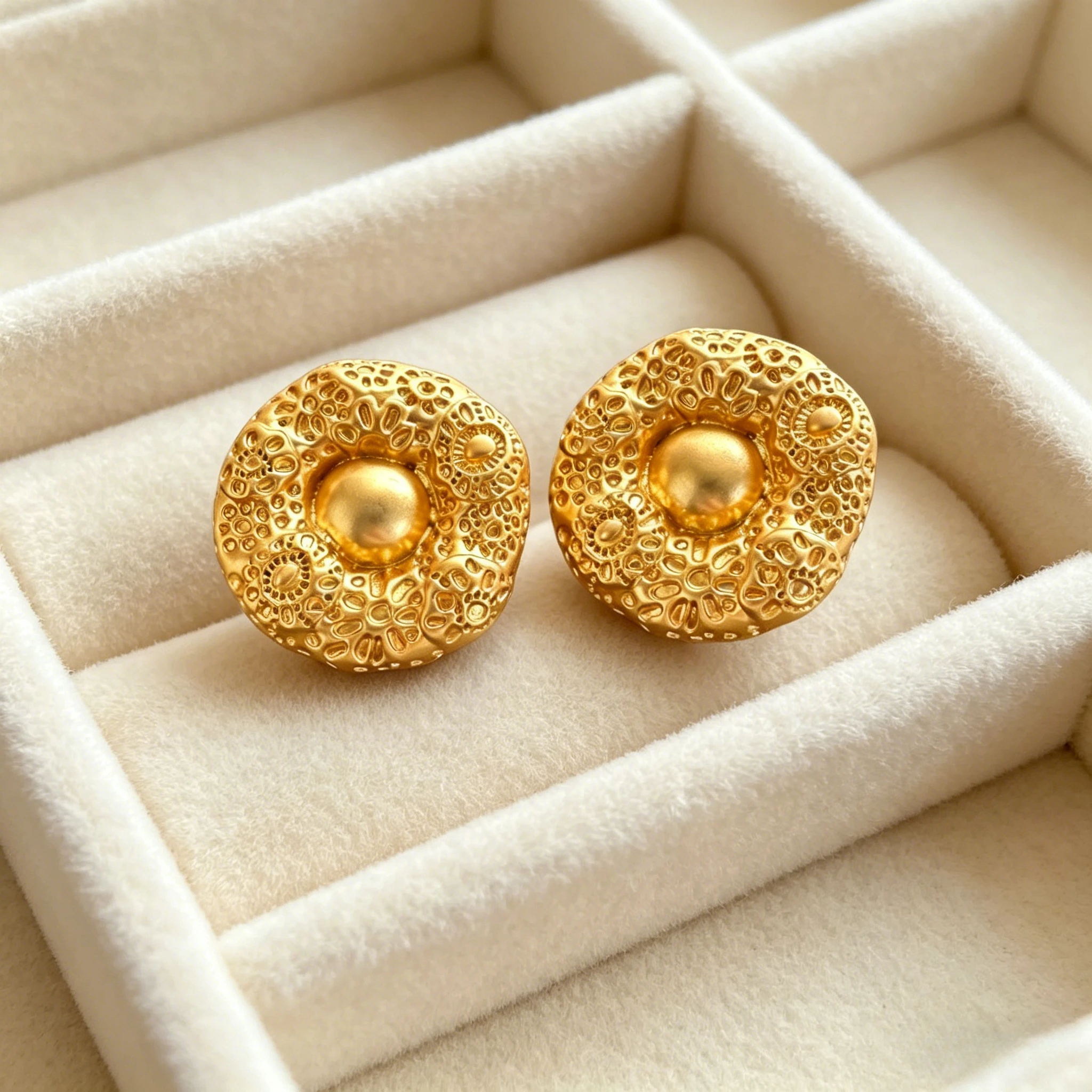

Vintage Fashion Jewelry Minimalist Geometric Irregular Round Button Thick Gold Concave Convex Pattern Stud Earrings for Women