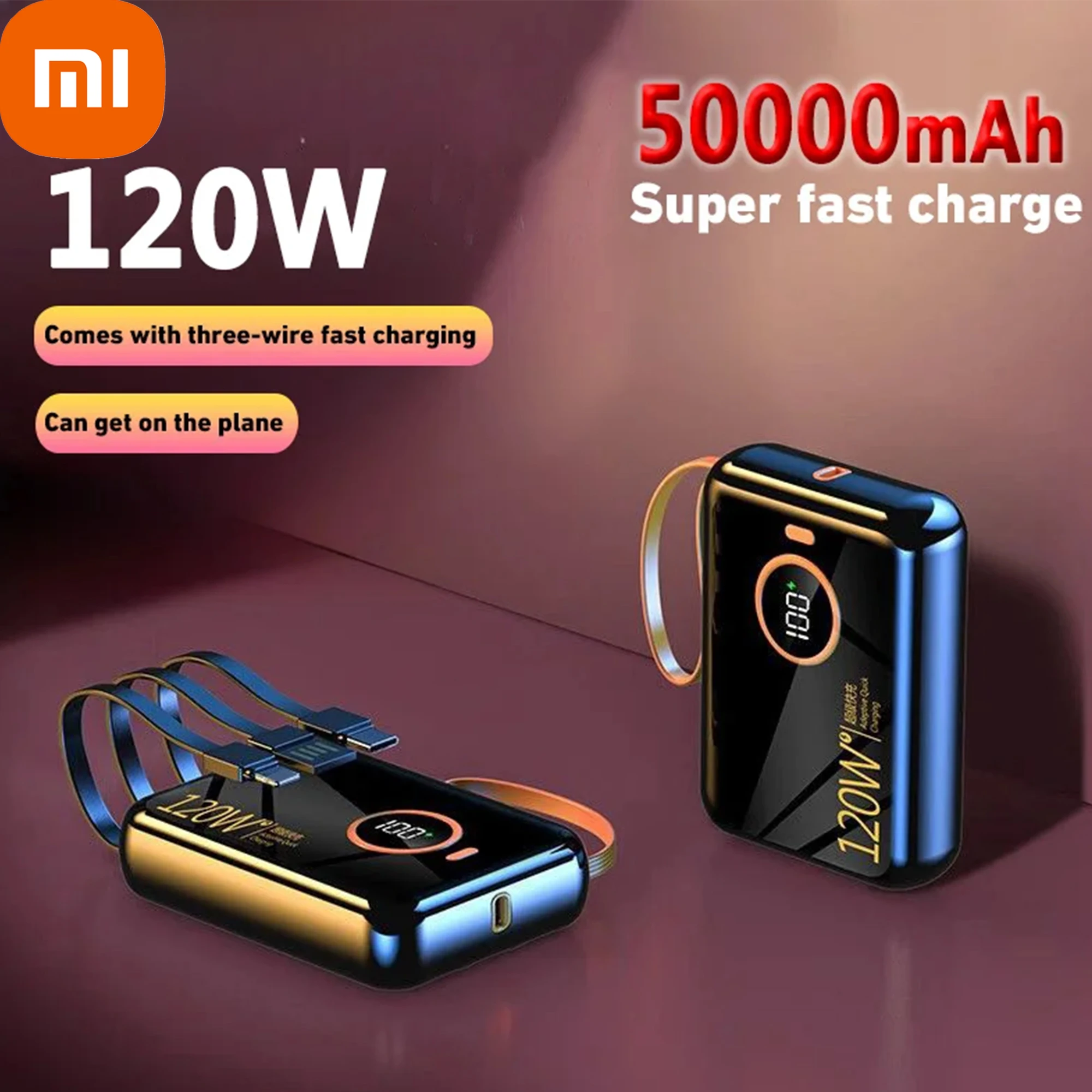 Xiaomi New 120w Power Bank 20000mah Fast Charging Portable Backup Power Bank with USB-a USB-c Lightning Cable Free Shipping