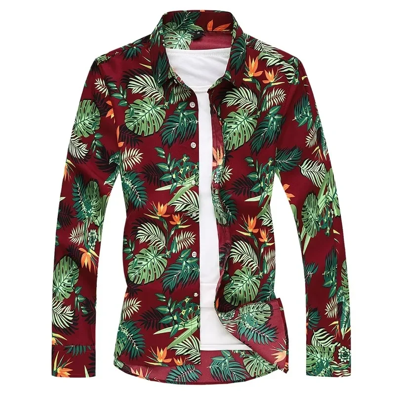 

Новые весенние мужские рубашки, энергичная молодежная повседневная рубашка с длинными рукавами и принтом большого размера, азиатский размер M-7XL