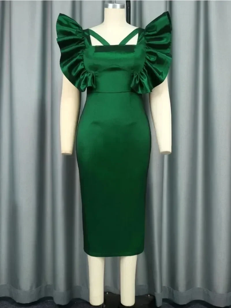 2025 Green Bodycon Dresses Flying Sleevelss Hollow Out Bodycon Package Hip Evening Cocktail Party Midi Gowns Outfits for Women