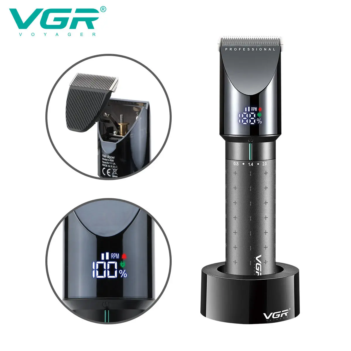 VGR 698 high-end hair clipper, deep cleaning hair trimmer, multifunctional men's hair removal salon carving, electric push shear
