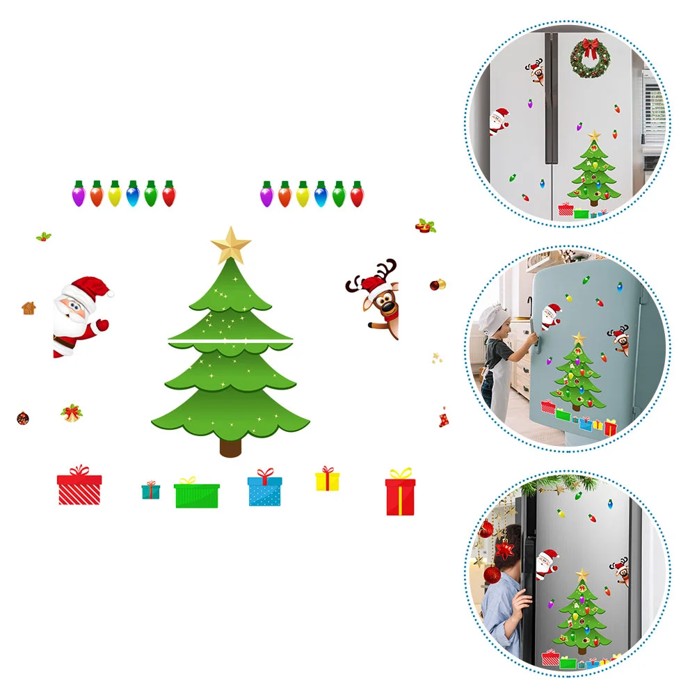 Christmas Fridge Magnets Santa Magnetic Stickers Tree Refrigerator Xmas Reflective Bulb Light Decals