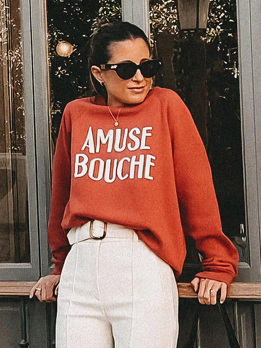 Amuse Bouche Print Sweatshirts 2022 Autumn Organic Cotton Long-sleeved Round Neck Loose Pullover Vintage Casual Mujer Hoodie Top