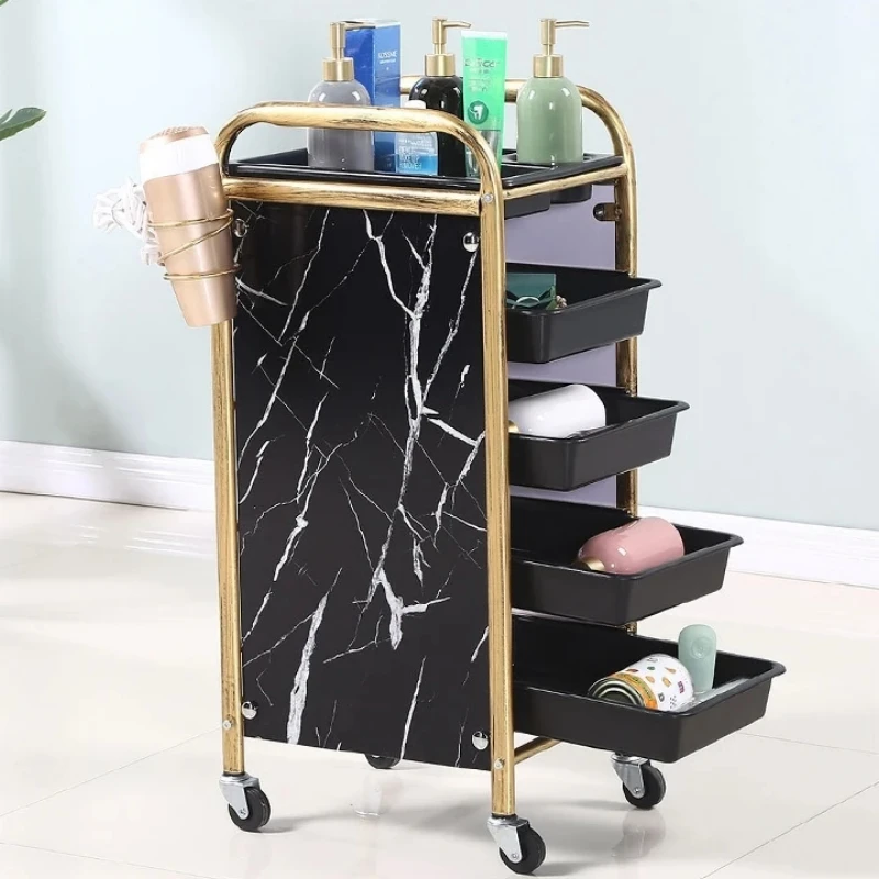 Retro Barber Shop Salon Trolley Nordic Iron Beauty Salon Cart with Drawers Creative Rolling Tool Cart for Hair Perm and