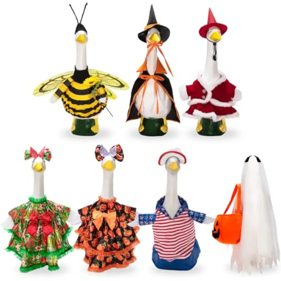 

8 Set Porch Goose Outfits Fall Halloween Christmas Summer 4th of July All Seasons Lawn Porch Goose Clothes Costume for 23 Cemen