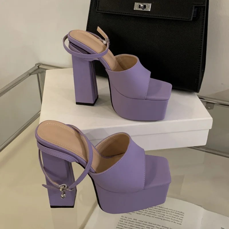 

New Fashion Summer Cozy Thick Waterproof platform High Heels Platform Sandals Women Sexy Square Buckle Strap Runway Chunky Shoes