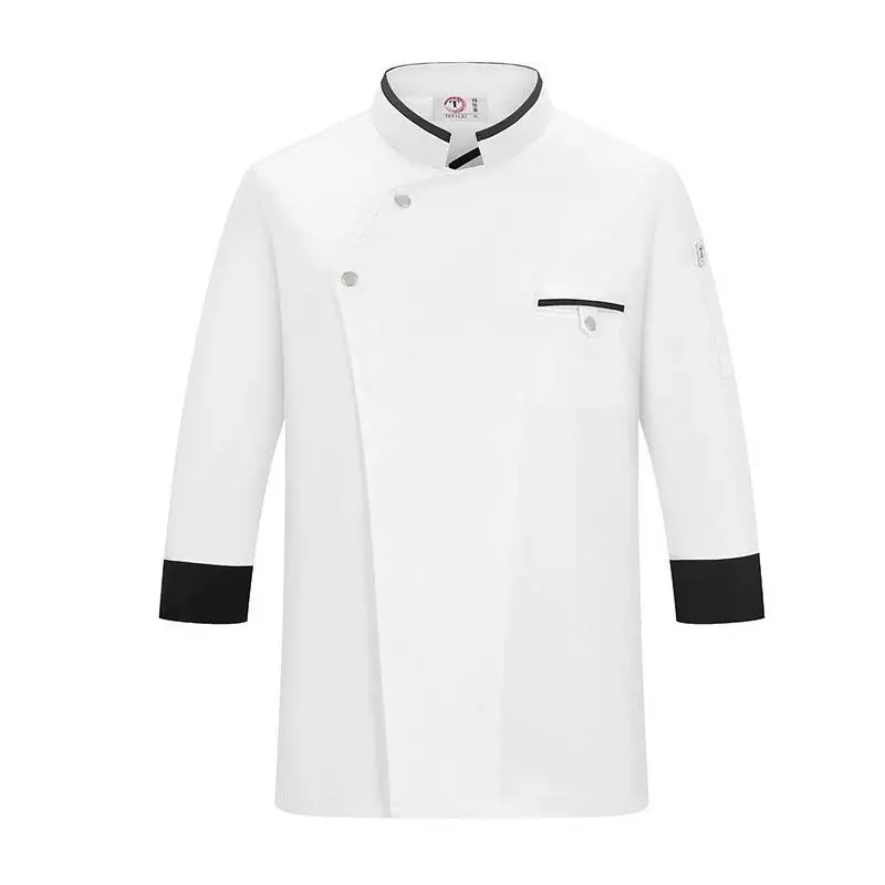 Hotel Chef Uniform Long Sleeve Men's Autumn and Winter Catering Restaurant Rear Kitchen Clothes Chef Overalls Short Sleeve plus