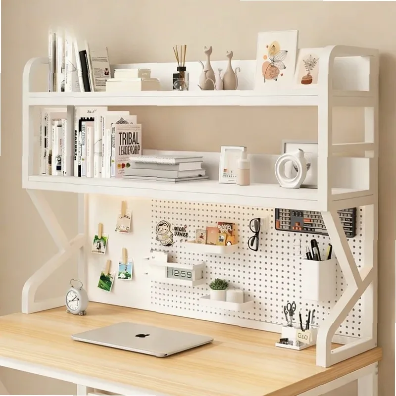 Desktop Storage Shelf with Pegboard Organizer, 2/3 Tier Computer Desk Riser Stand, Metal Frame Office Study Table Organizer Rack