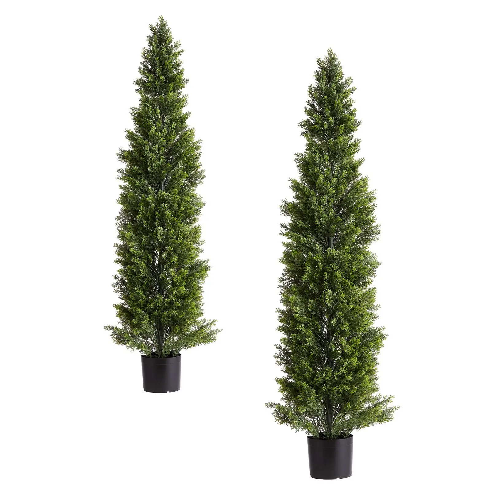 Artificial Topiary Cedar Trees, 60 inch 2 Set Faux Pine Shrubs Plants, Fake Silk Tree Look Real, Easy Assembly for Decor Front P