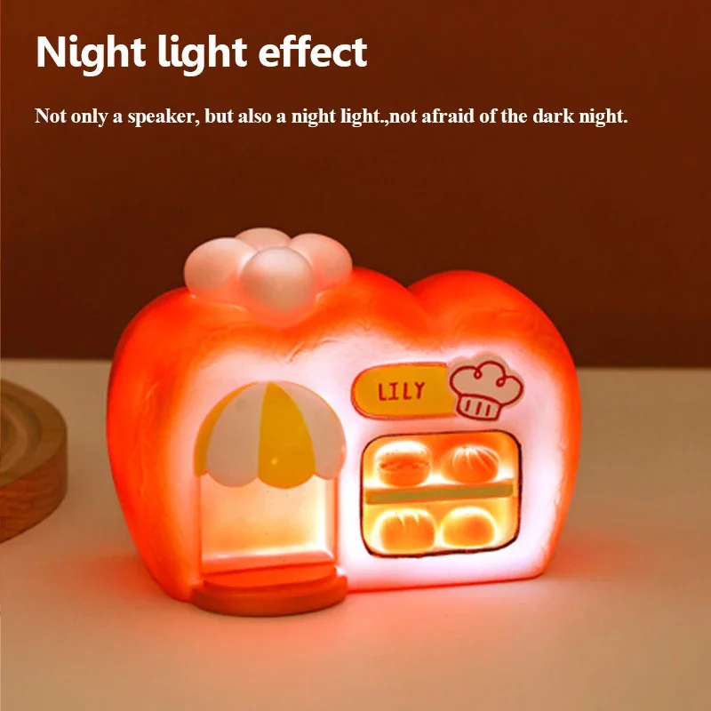 휴대용 귀여운 블루투스 스피커 무선 TWS 연결 스테레오 사운드바, 야간 조명 음악 플레이어, 지지대 FM 라디오, TF 카드, USB