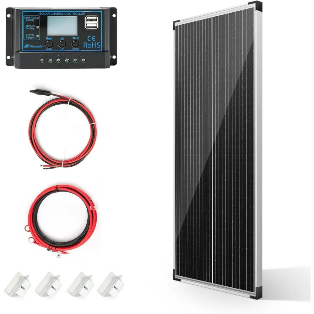 

100W 12V Bifacial Solar Panel kit Monocrystalline Off Grid System Battery Charger for RV Boat Trailer Cabin Garden Shed Home