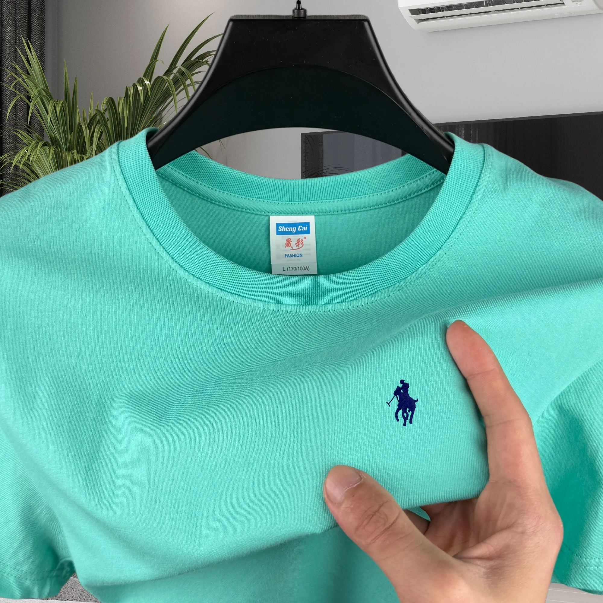 Camiseta de Hombre de Algodón 100% Puro de Alta Calidad, Cuello Redondo, Manga Corta, con Bordado de Pony, Moda Verano 2026, Estilo Casual Deportivo