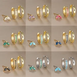 3PCS Fashion Stainless Steel Circle Round Hoop Earrings Set for Women Small Leaf  Stud Earring Party Jewelry Wholesale
