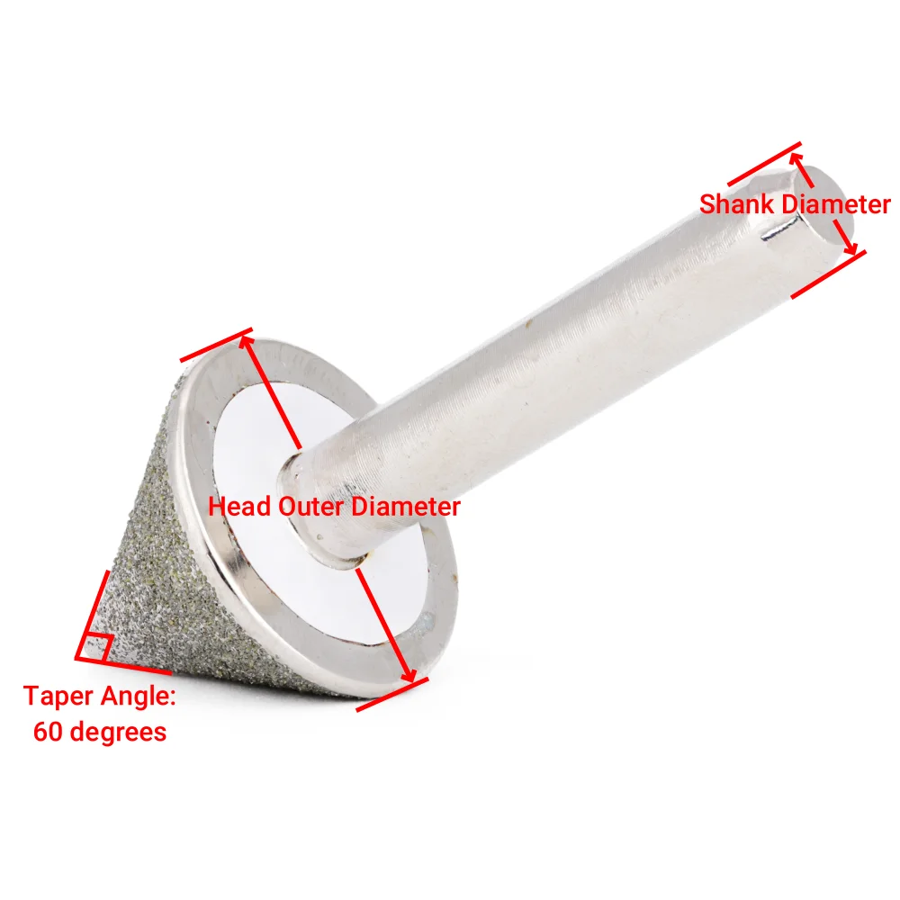 20-25mm 60 Degrees Diamond Tapered Grinding Head Chamfer Hole Rotary Burrs Bits Stone Abrasive Carving Tools 80 Grit ILOVETOOL