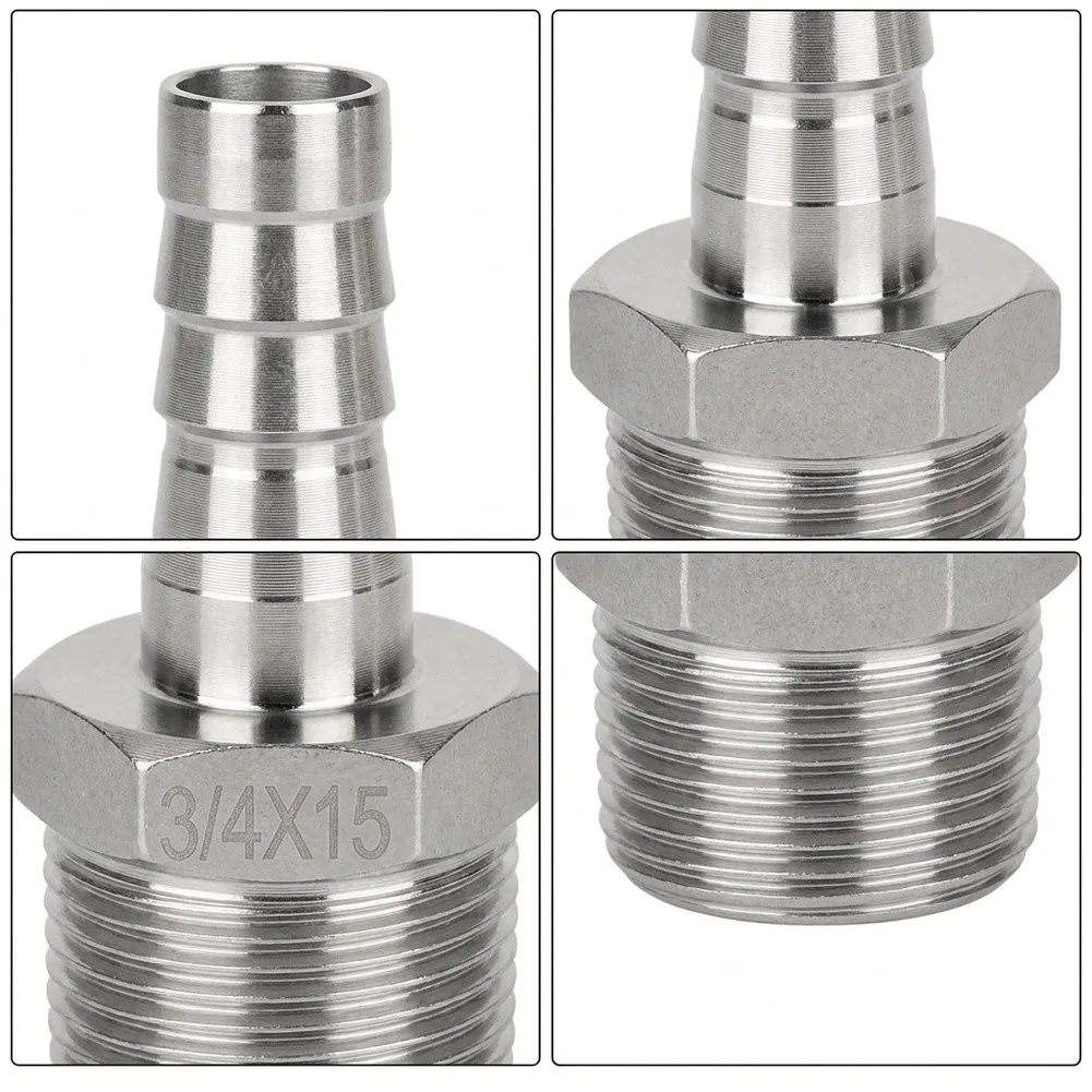 304 Stainless Steel 6Pcs Barbed Fitting with 3/4 Inch NPT Male Thread for Home Brew Tubing and Hose Connections