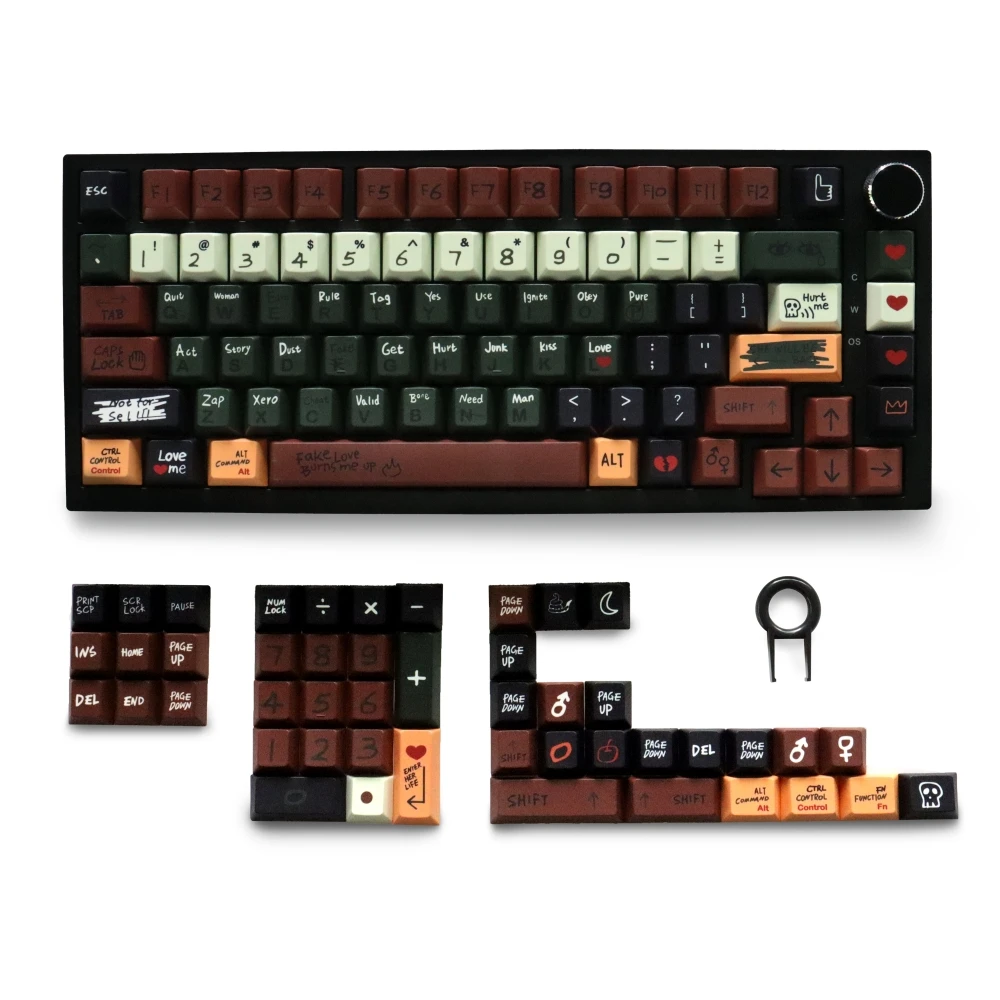 Love Story Durable PBT Material Keycaps 129 Keys Dye-Sub Cherry Profile Keycaps for 61/87/104/108 Mx Switch Mechanical Keyboard
