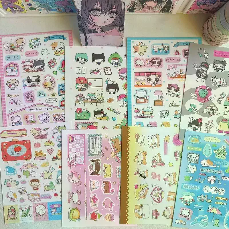 1/9개 한국 INS 스타일 만화 동물 귀여운 일상 노트북 핸드 어카운트 스티커 스크랩북 DIY 장식 스티커