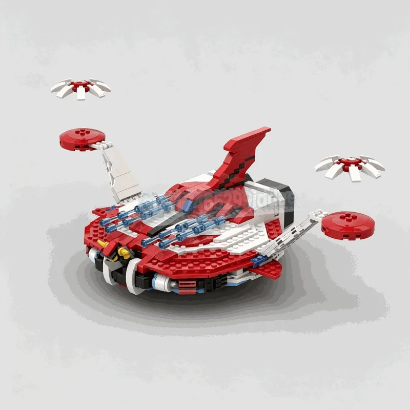NEW 1065PCS Red White Flying Saucer Robot Building Blocks Futuristic Spacecraft Model DIY Assembly Toy Creative Collection Gift
