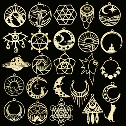 3pcs DIY Tassels Earrings Moon Charms Star Sun Stainless Steel Pendant For Jewelry Making Vintage Necklace Women Craft Accessory