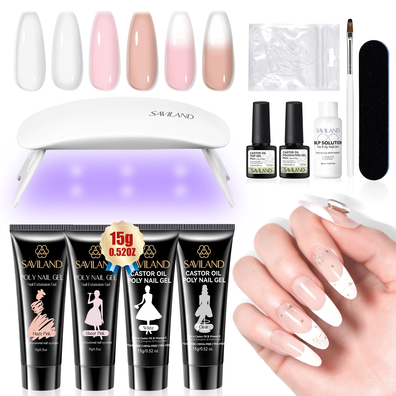 

SAVILAND Poly Gel Starter Kit 4 Colors Natural Clear with U V Light Quick Dry Nourishing 28 Days Lasting DIY Nail Set