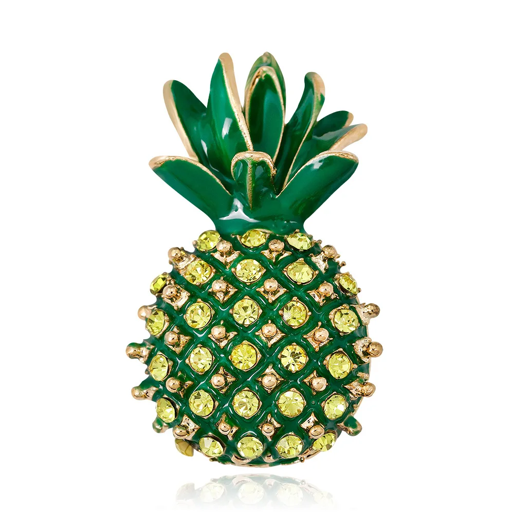 Yellow Rhinstone Green Pineapple Brooches for Women Enamel Shining Zircon Fruits Ananas Party Casual Brooch Pins Gifts Jewelry