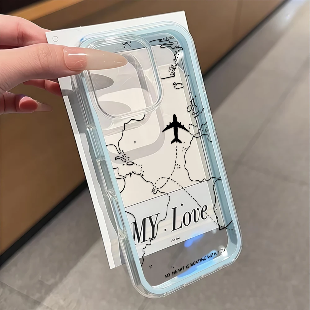 Minimalistische Weltkarte Flugzeug Transparente Handyhülle für iPhone 16 14 15 Plus 13 14 15 11 17 Pro Max Air X XS Weiche Schutzhülle – Detail 2