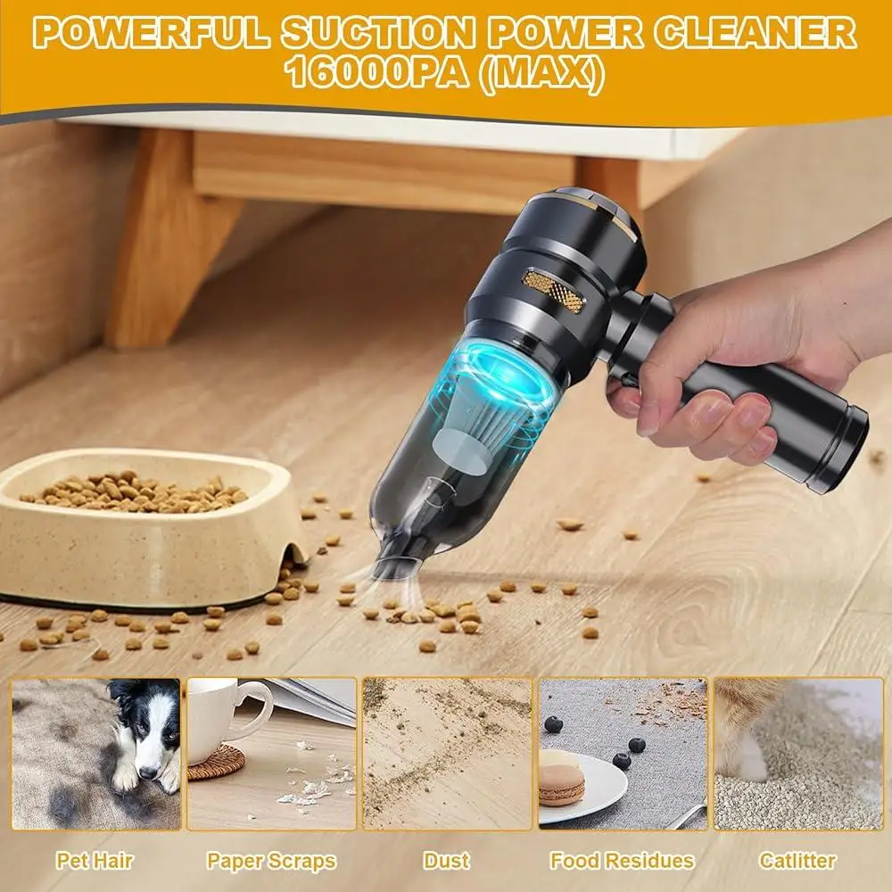 4-in-1 Cordless Handheld Vacuum Cleaner 16000Pa Suction Digital Display Portable Car Cleaning Tool with Blower Air Pump