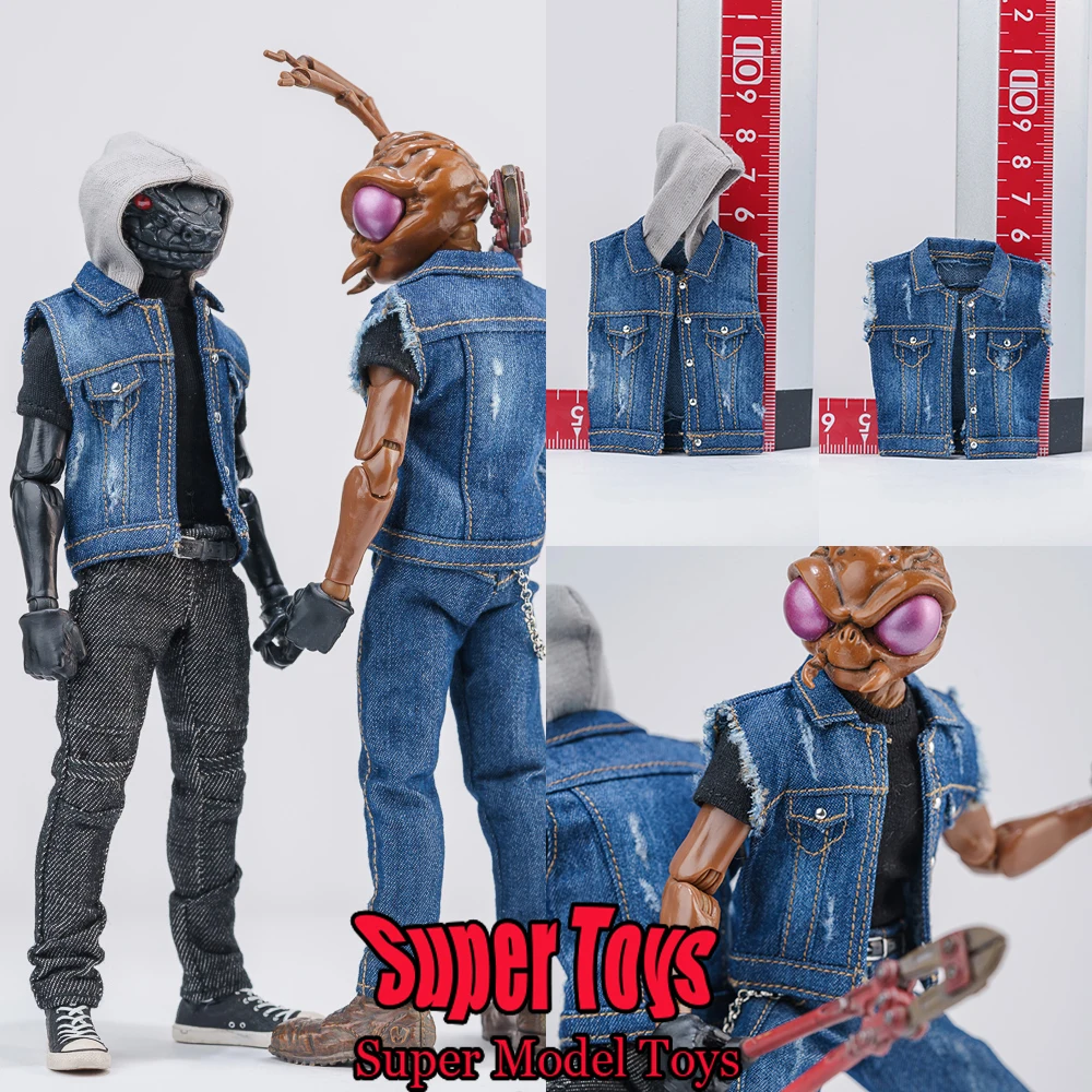 

In Stock 1/12 Scale Male Soldier Clothes Accessory Short Style Blue Hooded Denim Vest Fit 6-inches Action Figure Model Doll