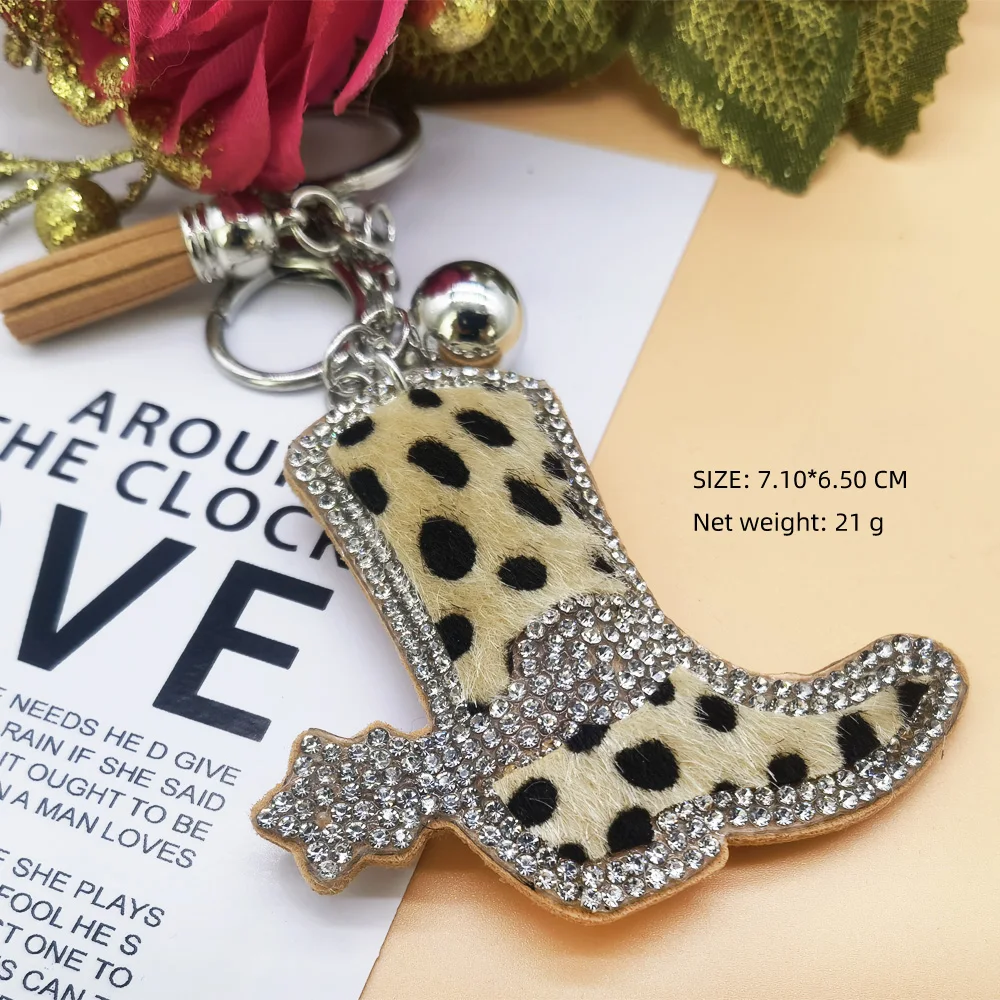 Leopard Print Rhinestone High Heels Keychain Pendant Fashion Ladies Car Key Accessory Alloy Jewelry Gift Small