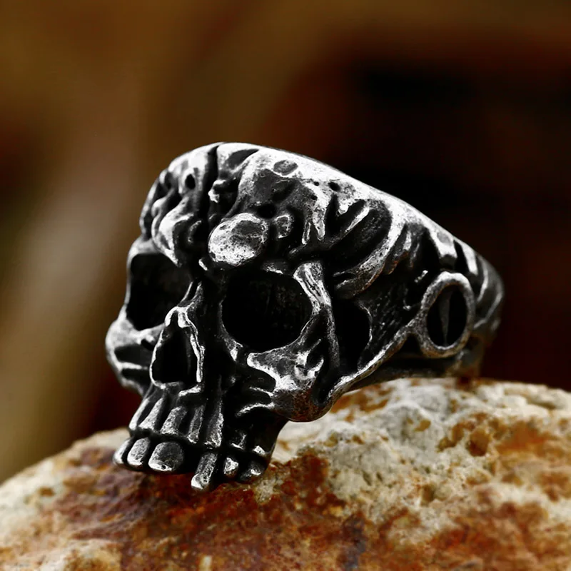 BEIER 2023 New Special Design 316L Stainless Steel Calvarium Skull Ring Pattern Biker Punk Cool Men\'s Ring Gothic Jewelry