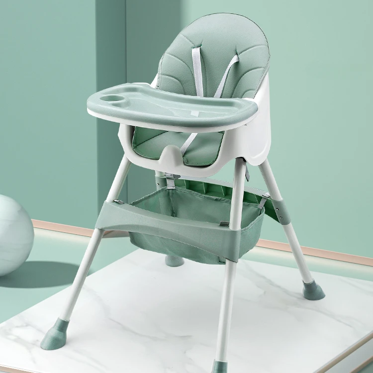 Dining Kid's Feeding Chair Grey Color Travel Seating Baby High Chair Convertible With Cushion Cover