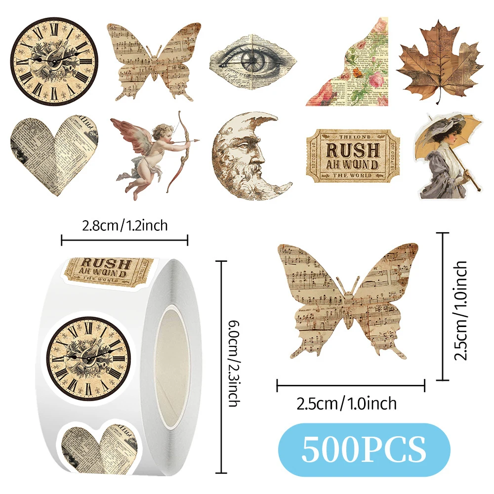 

500Pcs/Roll Retro Art Aesthetic Stickers Graffiti Laptop Luggage Skateboard Phone Guitar Car Vintage Sticker Wholesale