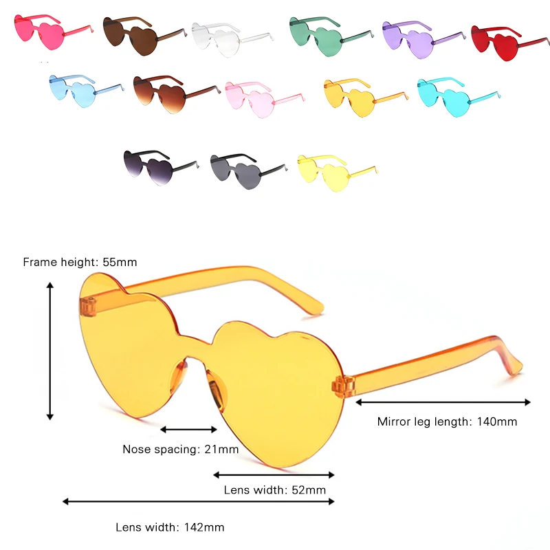 Candy Color Heart Sunglasses Fashion Rimless Driving Sun Glasses for Adults for Women Men Sun Blocking Glasses d88