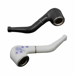 Handheld Blue White Pattern Ceramic Pipe Resin Bent Pipe Smoking Filter Herb Grinder Portable Cleaning Smoke Pipe Cigarette Tool