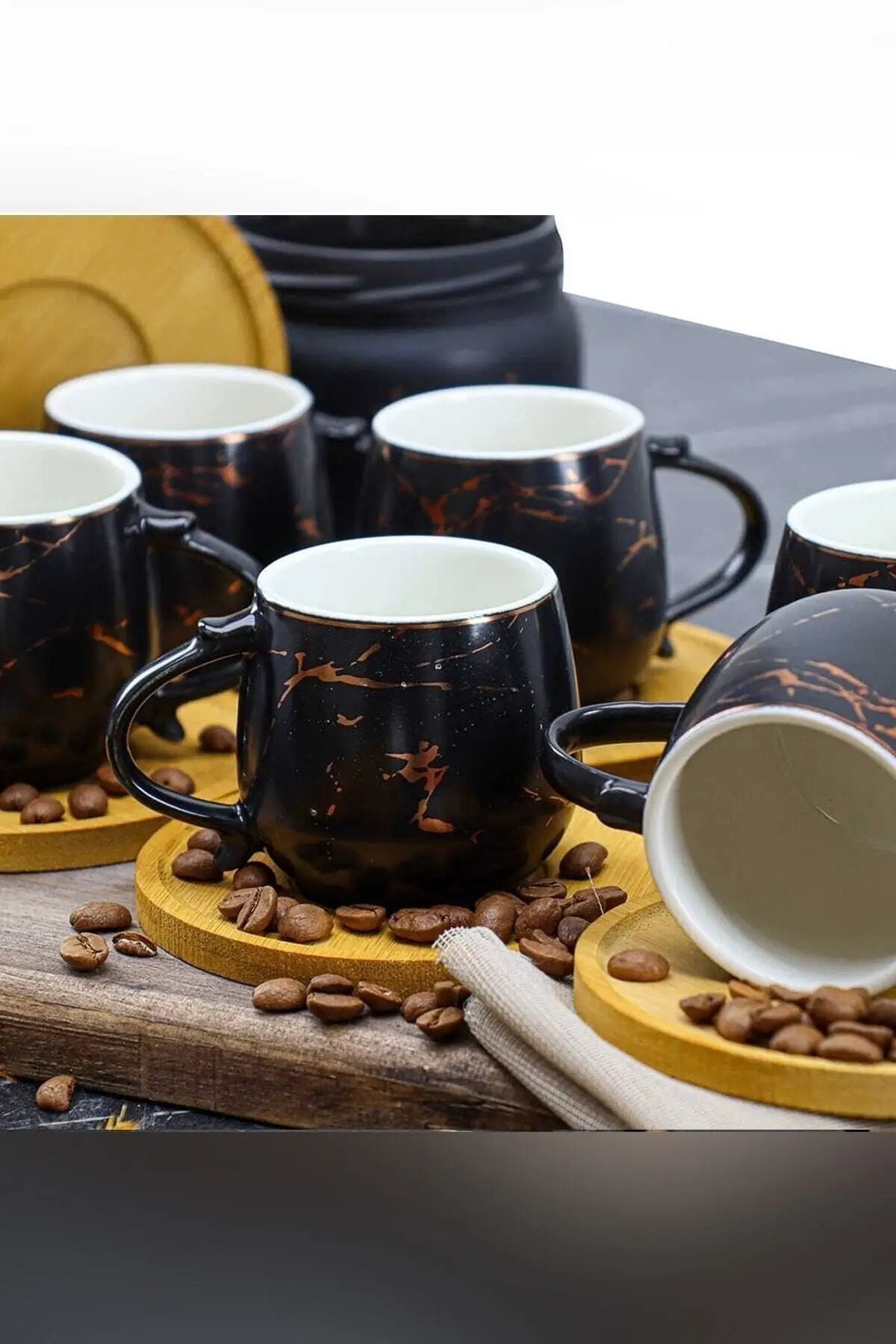 6 personality Bamboo Dish Black Marble Pattern Cup Pad Luxury European Model Espresso Coffee cup Tea Milk Drink Glasses