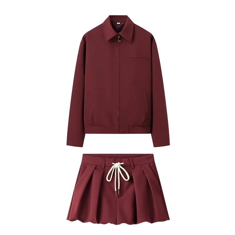 JNLEAOG Herbst Neue Faion Casual Sle Oberbekleidung ort Rock Set frauen Polyester Faser Lange Sve Regelmäßige Länge Mantel