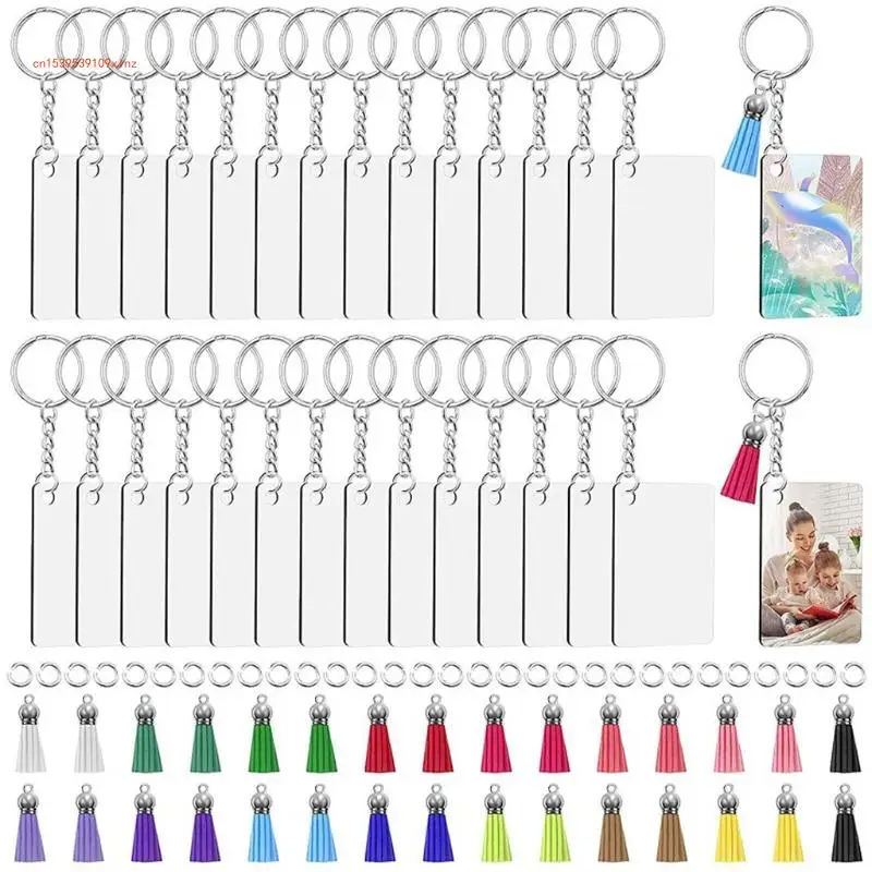 30 PCS Set MDF Sublimation Blank Keychains Heat Transfer Keychain for Present