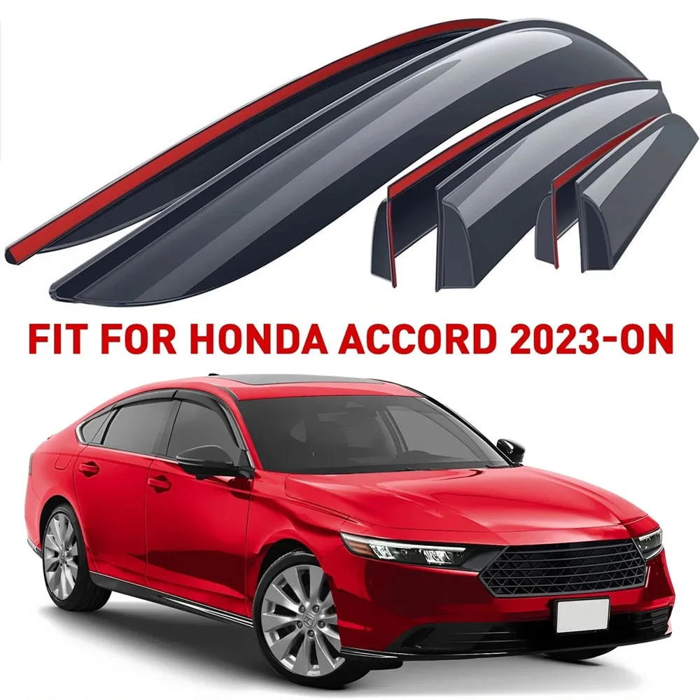 

Для Honda Accord 2023-2025: Комплект из 6 черных дефлекторов окон (ветровиков) для защиты от дождя