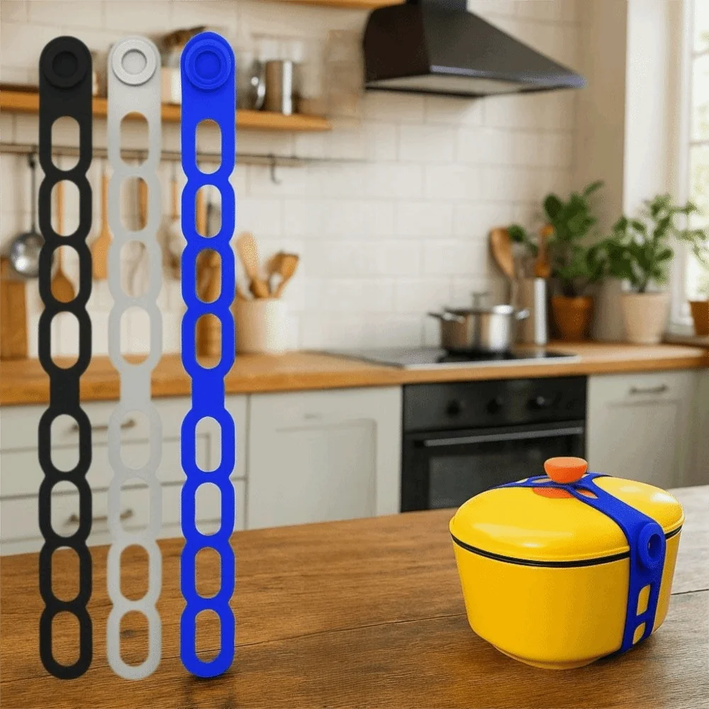 

3Pcs Convenient Stretchable Silicone Lid Straps Leak-Proof Splash-Proof Pot Lid Strap Reusable Lid Fixing Band Secure the Lid